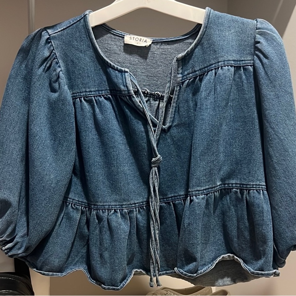 Storia Blue Denim Peplum Top